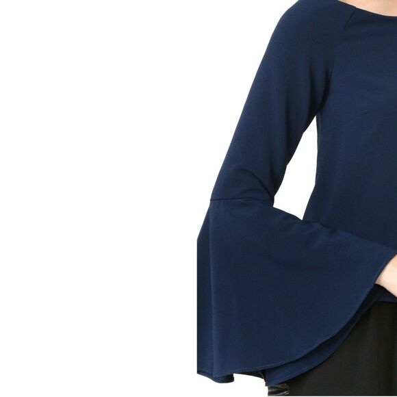 KEEPSAKE The Label Harmony off the shoulder bell sleeve top blouse navy XXS NEW - Picture 4 of 7